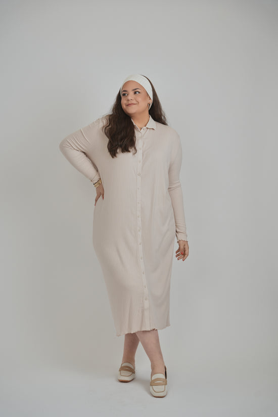 RIBBED BUTTON DOWN DRESS