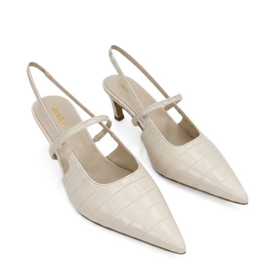 Connie Embossed Heels (WHITE CROC SKIN)