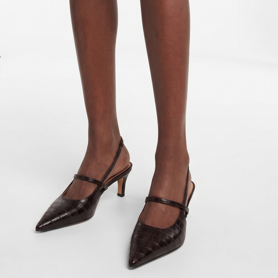 Connie Embossed Heels (BROWN CROC SKIN)
