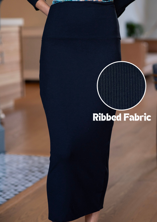 RIBBED MODAL MIDI SLIM SKIRT