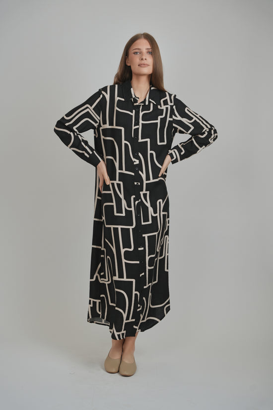 SARAH DRESS (BLACK ABSTRACT)