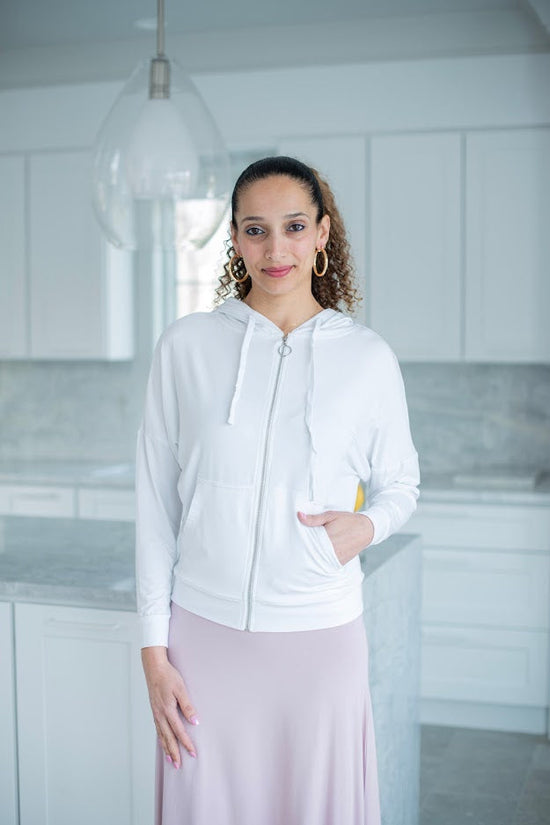 MODAL DOLMAN ZIP UP (WHITE)