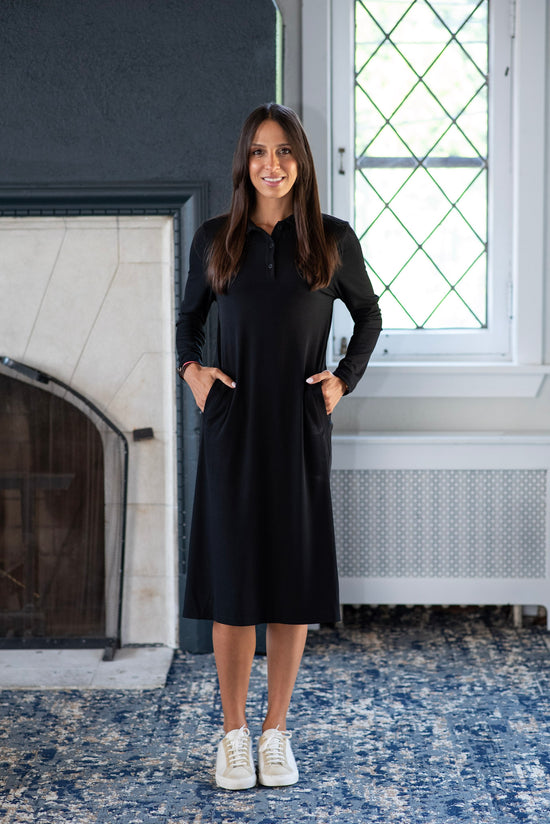 POLO RIBBED DRESS (BLACK)