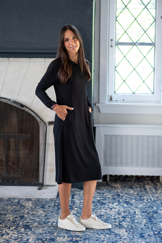 POLO RIBBED DRESS (BLACK)