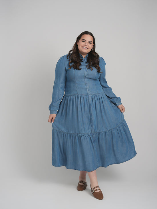 MAXI TIERED DENIM DRESS