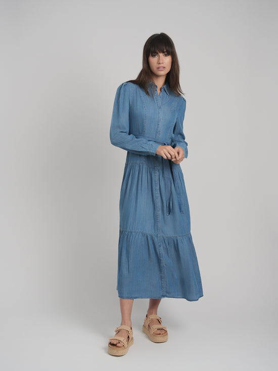 MAXI TIERED DENIM DRESS