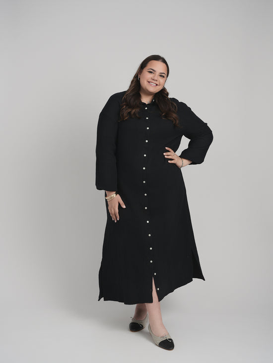MAXI GAUZE SHIRT DRESS (BLACK)