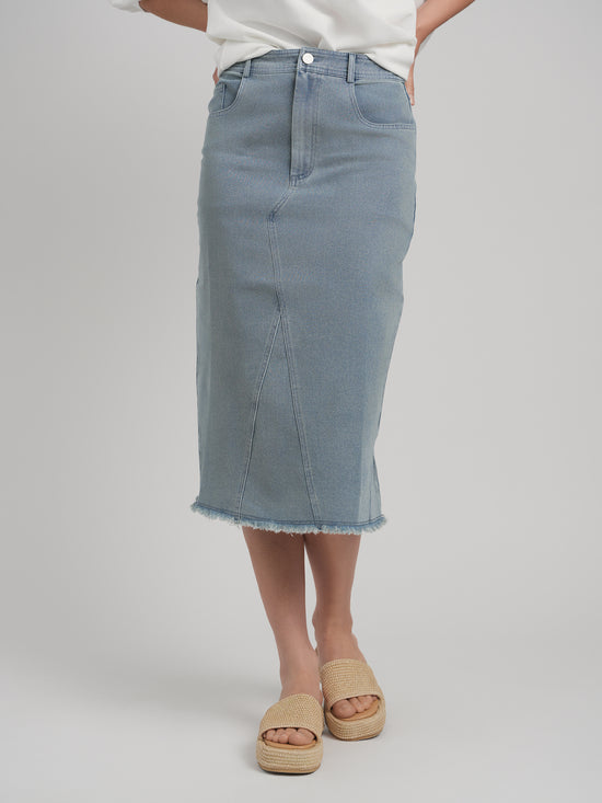 RAW EDGE DENIM SKIRT