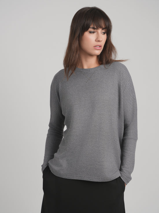 SKYE WAFFLE TOP (CHARCOAL)