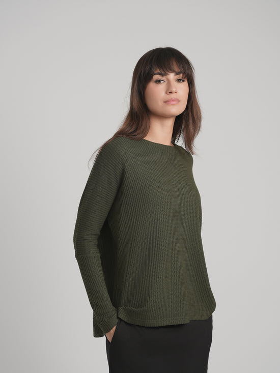 SKYE WAFFLE TOP (ARMY)
