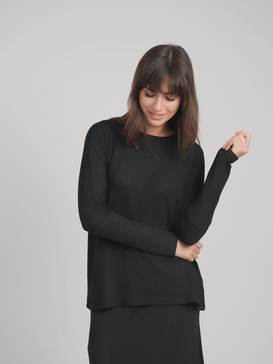 SKYE WAFFLE TOP (BLACK)
