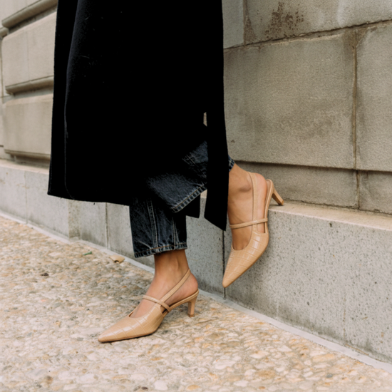 Connie Embossed Heels (BEIGE CROC SKIN)