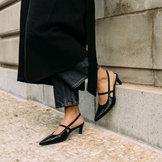Connie Embossed Heels (BLACK CROC SKIN)