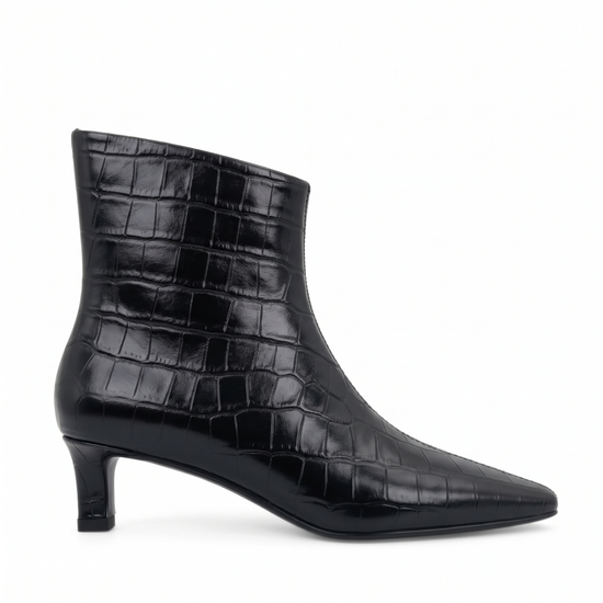 Tess Kitten Heel Booties (BLACK CROC SKIN)