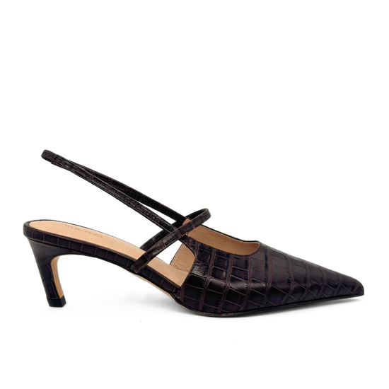 Connie Embossed Heels (BROWN CROC SKIN)