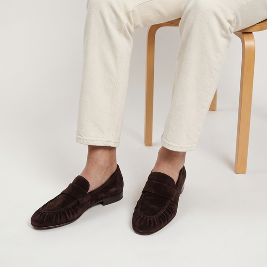 York Ruched Suede Loafers (BROWN SUADE)