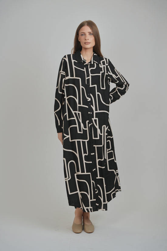 SARAH DRESS (BLACK ABSTRACT)