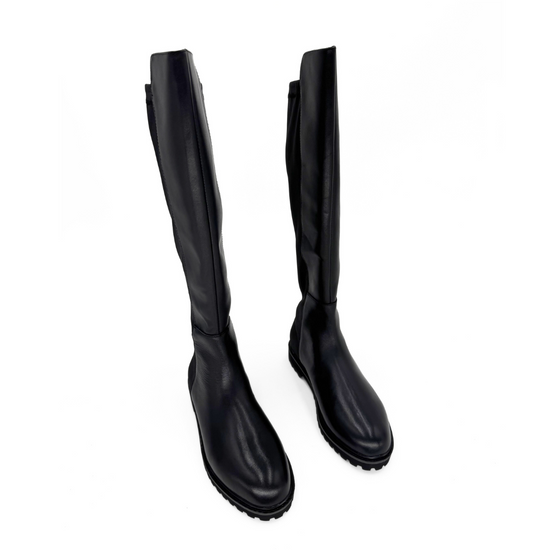 Susan Tall Lug Sole Boots (BLACK LEATHER/FABRIC)