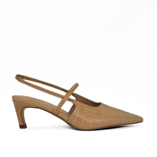 Connie Embossed Heels (BEIGE CROC SKIN)