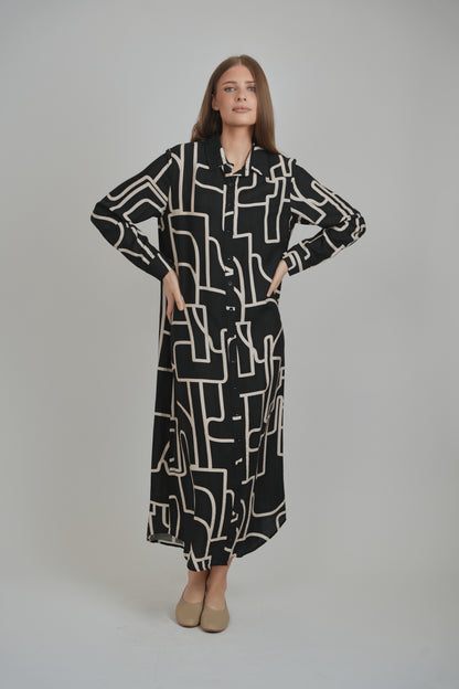 SARAH DRESS (BLACK ABSTRACT)