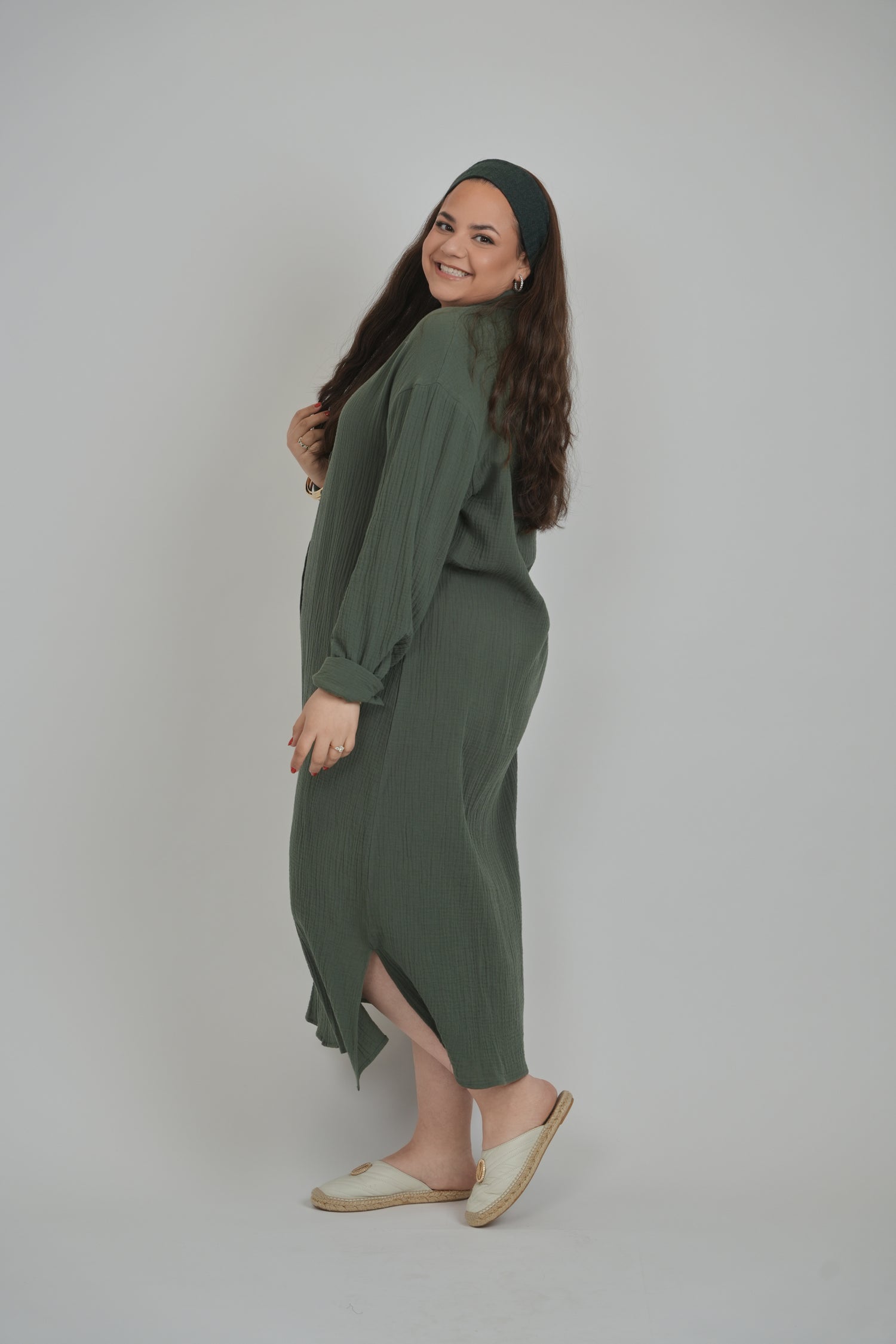 gauze maxi shirt dress MAXI GAUZE SHIRT DRESS Army / XS