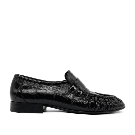 York Ruched Leather Loafers (BLACK CROC SKIN)