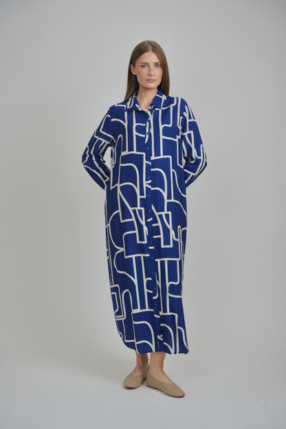SARAH DRESS (BLUE ABSTRACT)