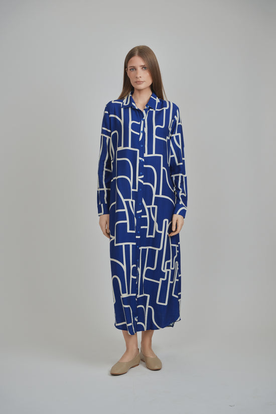SARAH DRESS (BLUE ABSTRACT)