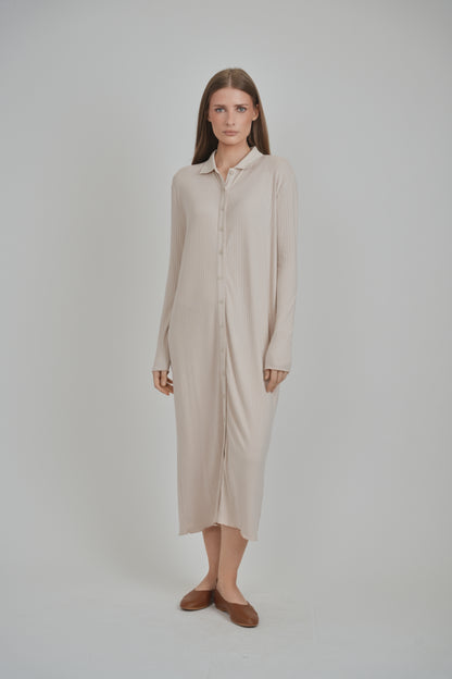RIBBED BUTTON DOWN DRESS