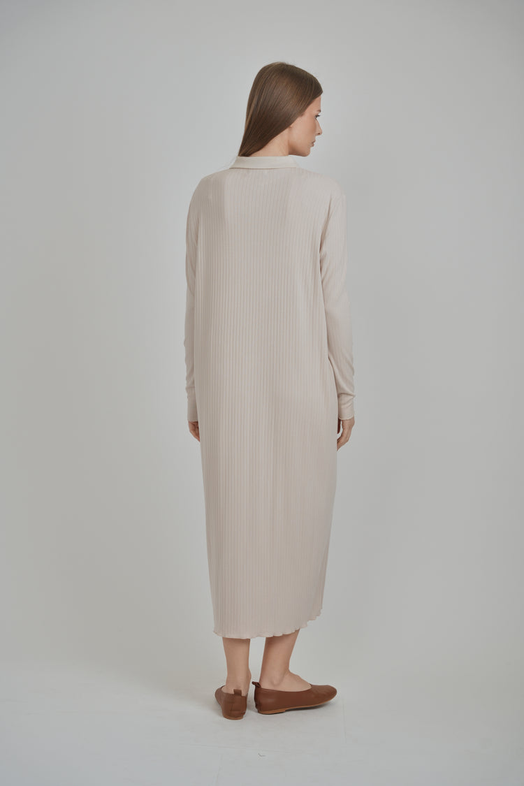 ribbed snap button dress RIBBED BUTTON DOWN DRESS Stone / L