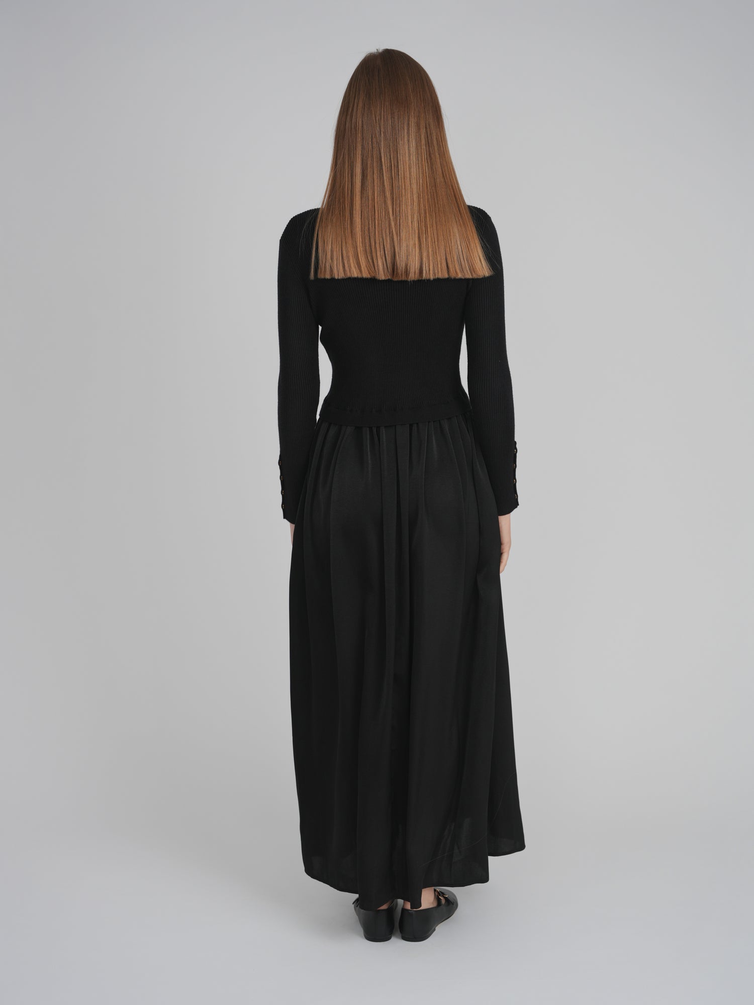 KNIT SATIN COMBO DRESS (BLACK) Black / M KNIT SATIN COMBO DRESS (BLACK) Black / M