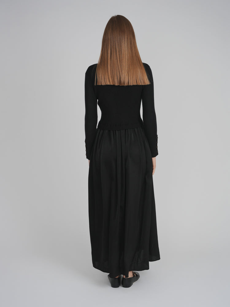 KNIT SATIN COMBO DRESS (BLACK) Black / M KNIT SATIN COMBO DRESS (BLACK) Black / M