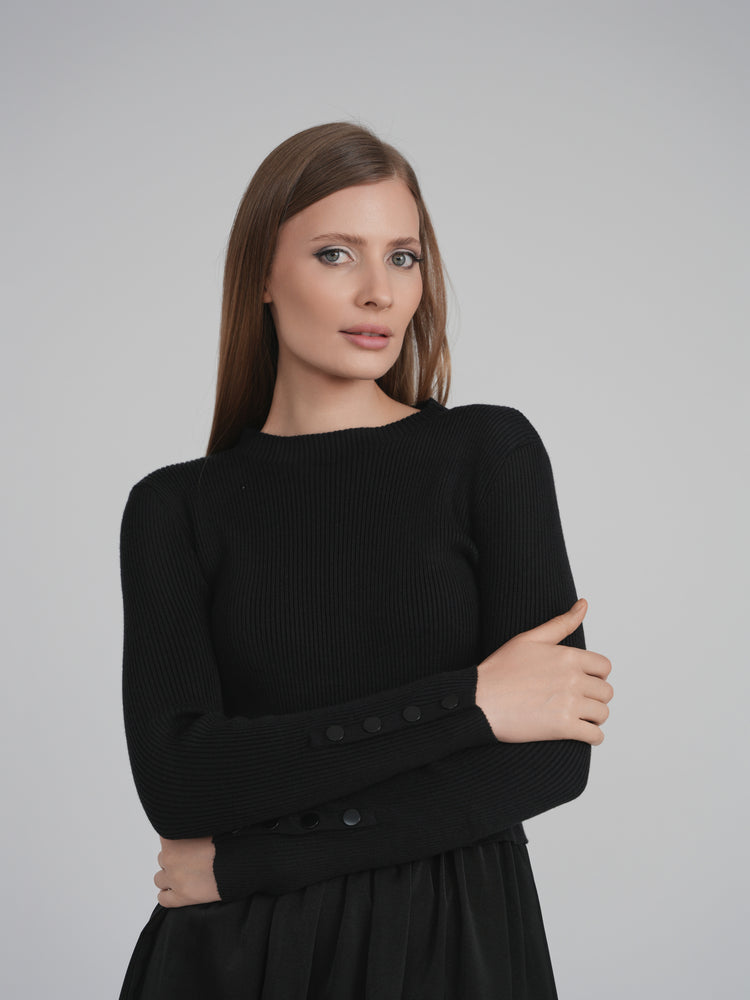 KNIT SATIN COMBO DRESS (BLACK) Black / M KNIT SATIN COMBO DRESS (BLACK) Black / M