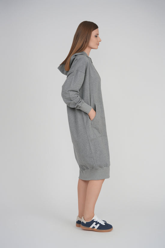 HOODIE ZIP UP DRESS LONG LENGTH 41" (CHARCOAL)