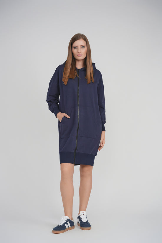 HOODIE ZIP UP DRESS SHORT LENGTH 38" (NAVY)