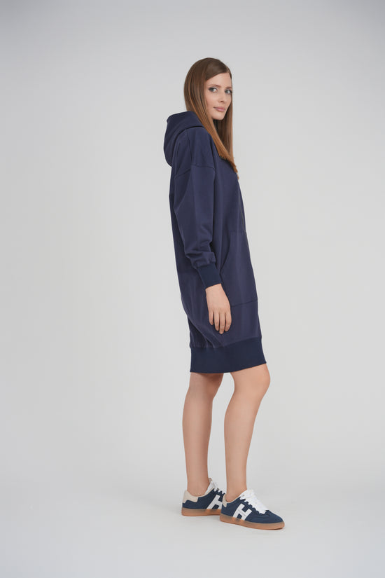 HOODIE ZIP UP DRESS SHORT LENGTH 38" (NAVY)