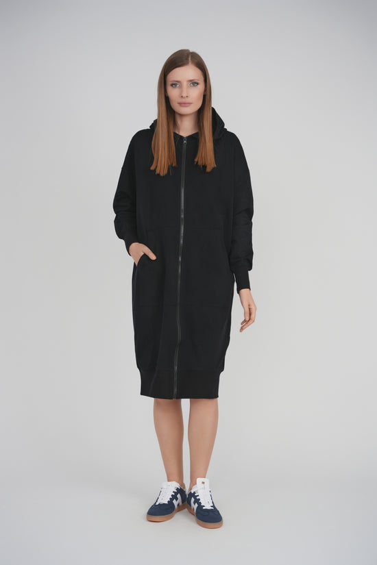 HOODIE ZIP UP DRESS (BLACK)
