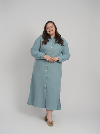 MAXI GAUZE SHIRT DRESS (SEAFOAM)