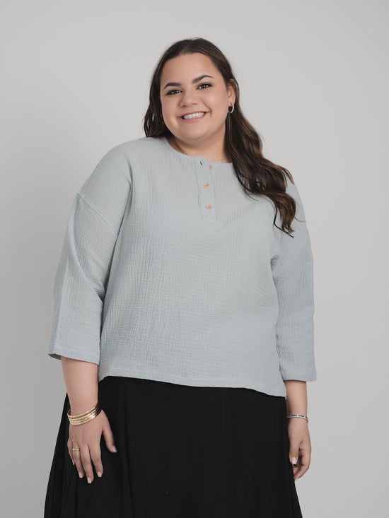 SQUARE HENLEY TOP (POWDER BLUE)