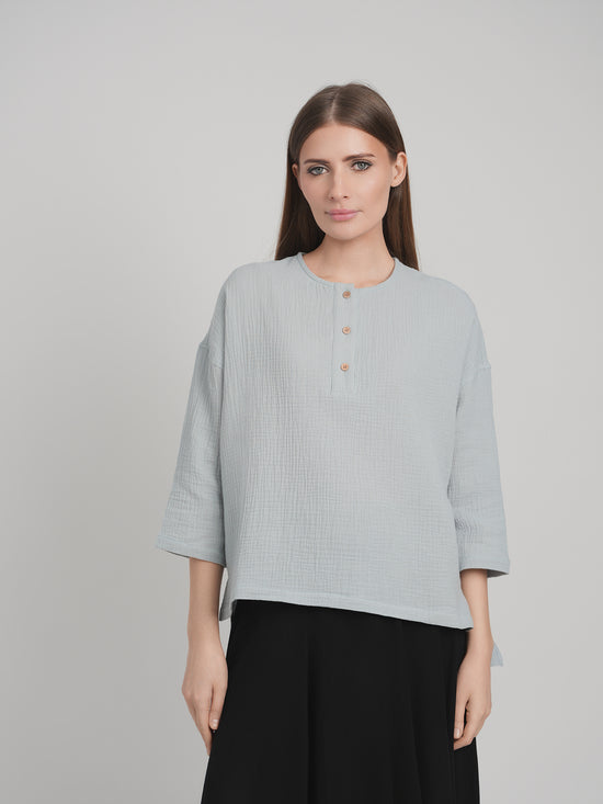 SQUARE HENLEY TOP (POWDER BLUE)