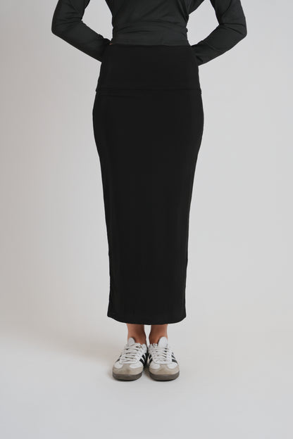 RIBBED MODAL MIDI SLIM SKIRT