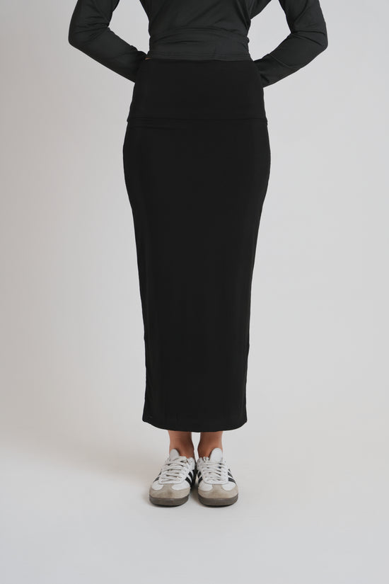 RIBBED MODAL MIDI SLIM SKIRT