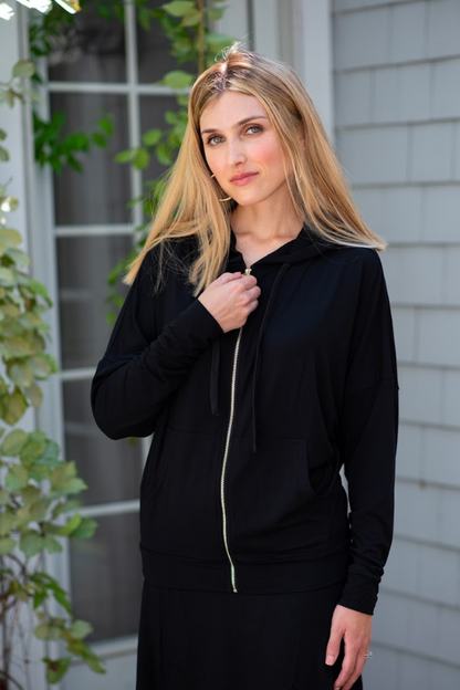 MODAL DOLMAN ZIP UP (BLACK)