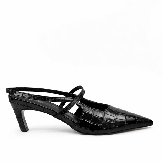 Connie Embossed Heels (BLACK CROC SKIN)