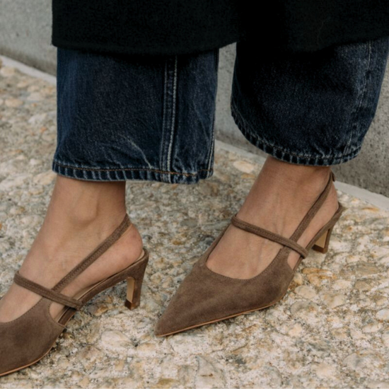 Connie Slingback Heels (TAUPE SUEDE)
