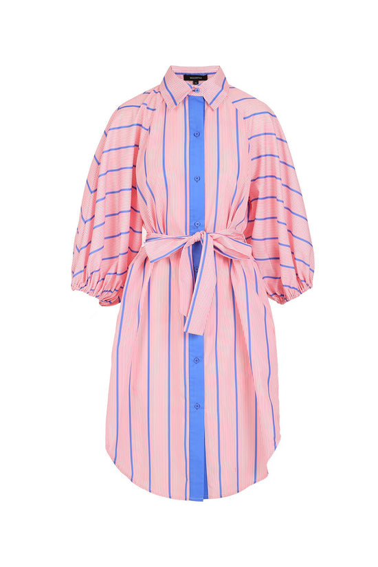 oversized coral stripped button down dress